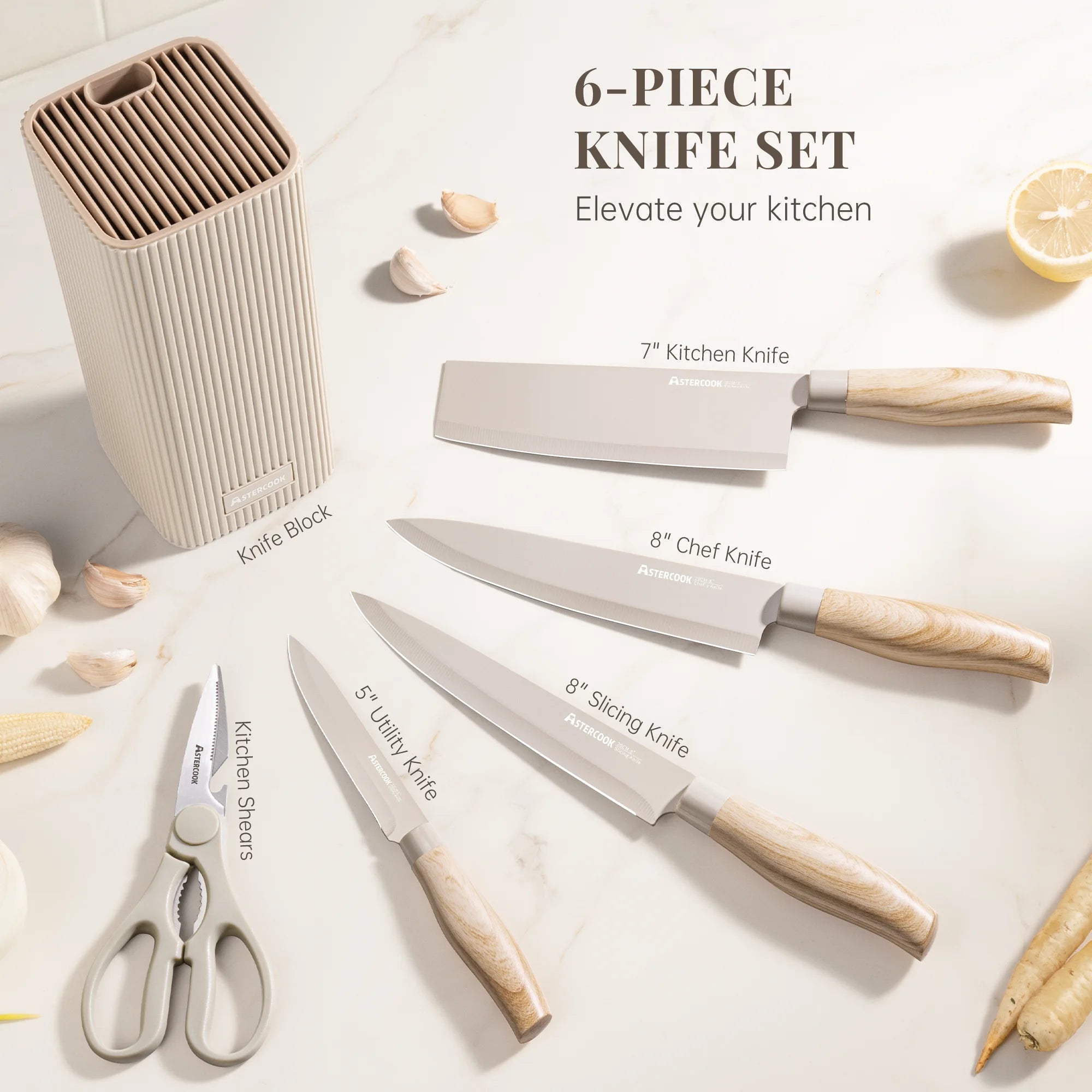 6-Piece Knife Block Set - Wood Grain