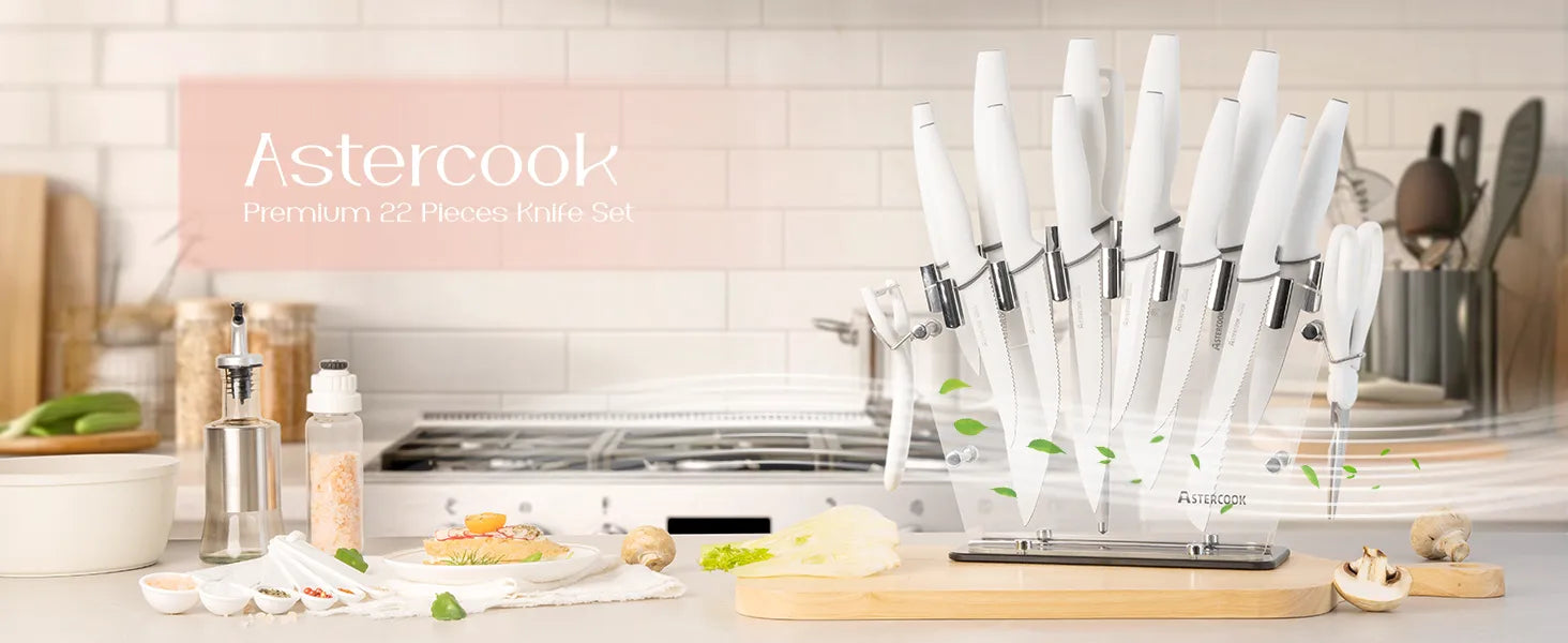 22-Pc Modern Clear Block Knife Set-White