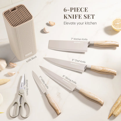 6-Piece Knife Block Set - Wood Grain