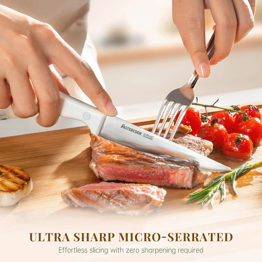 8-Piece Cream White Steak Knife Set Dishwasher Safe