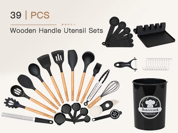 39-Piece Silicone Utensil Collection-Black