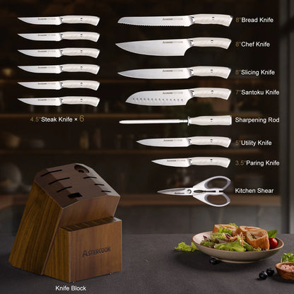 14-Piece Full Tang Knife Set - White