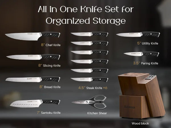 15 Pcs German Stainless Steel Knives Sharp Blade Dishwasher Safe