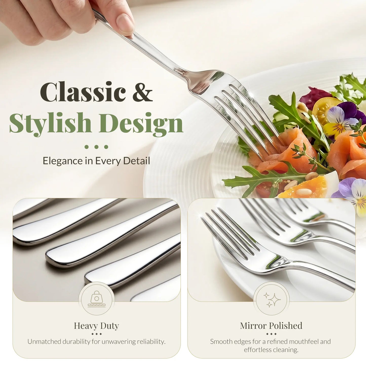 Astercook Dinner Fork Set, 24-Piece Premium Food-Grade Stainless Steel Forks Silverware, Mirror Polished & Dishwasher Safe, Heavy Duty Flatware Ideal for Kitchen, Restaurant & Party Use