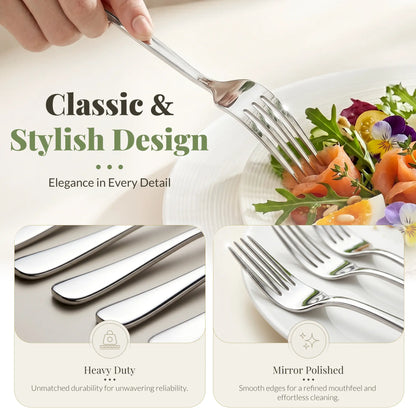 Astercook Dinner Fork Set, 24-Piece Premium Food-Grade Stainless Steel Forks Silverware, Mirror Polished & Dishwasher Safe, Heavy Duty Flatware Ideal for Kitchen, Restaurant & Party Use