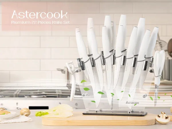 22-Pc Modern Clear Block Knife Set-White