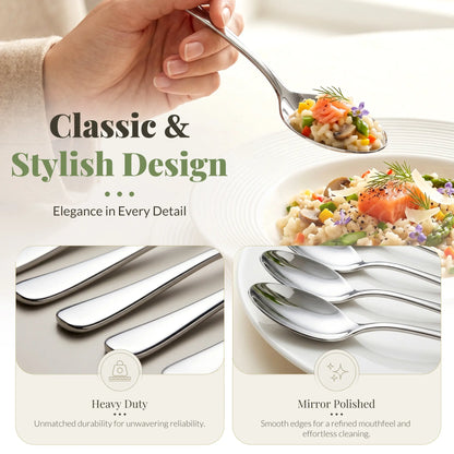 Astercook Dinner Spoon Set, 24-Piece Premium Food-Grade Stainless Steel Tablespoons Silverware, Mirror Polished & Dishwasher Safe, Heavy Duty Flatware Ideal for Kitchen, Restaurant & Party Use