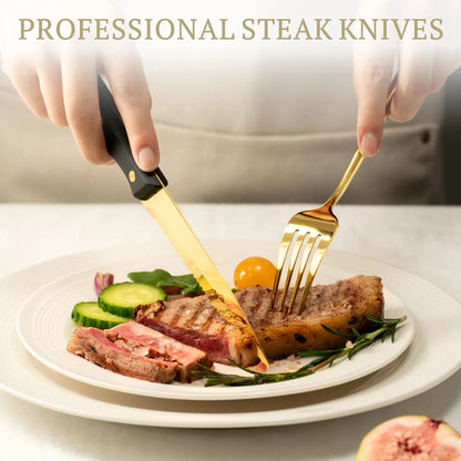 Astercook Silverware Set Food-Grade Stainless Steel-Gold Black
