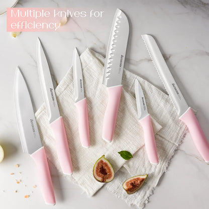 Professional 15-Pc German Steel Knife Set-Pink
