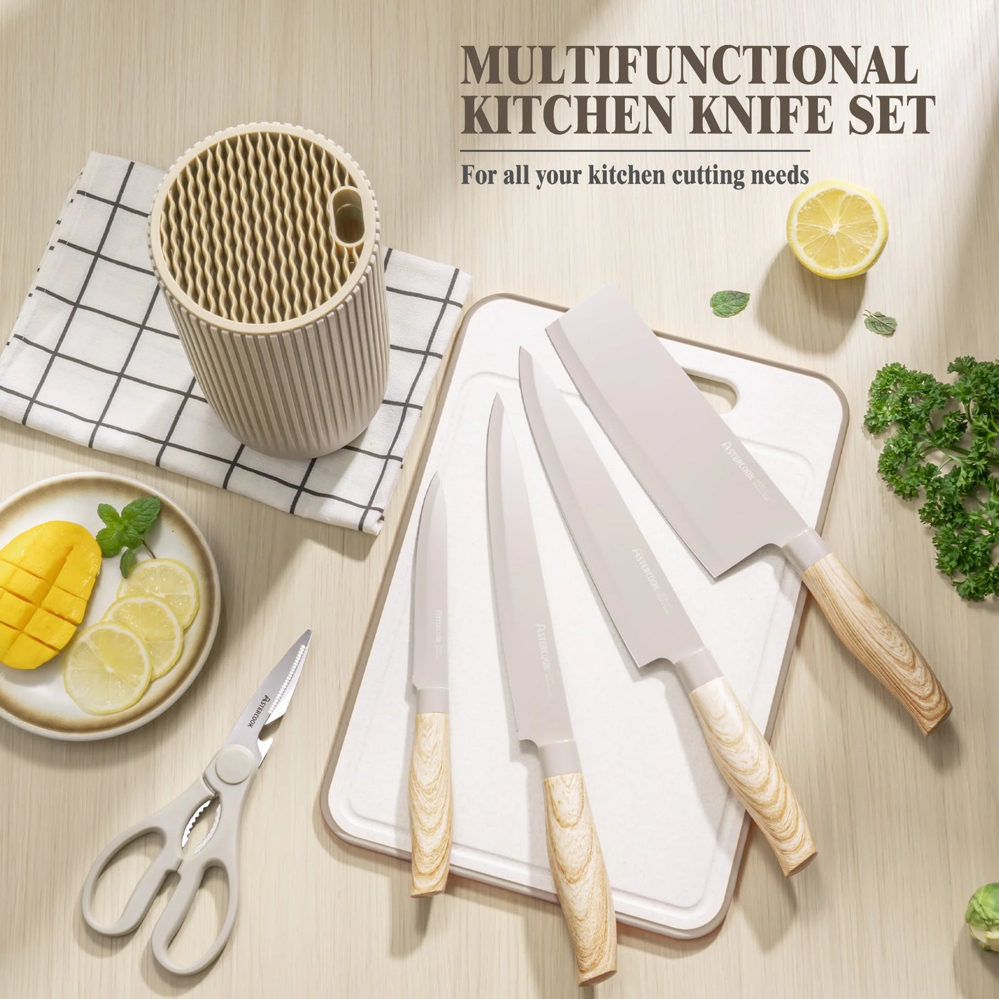 6-Piece Coated Knife Set - Khaki