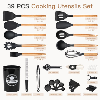 39-Piece Silicone Utensil Collection-Black