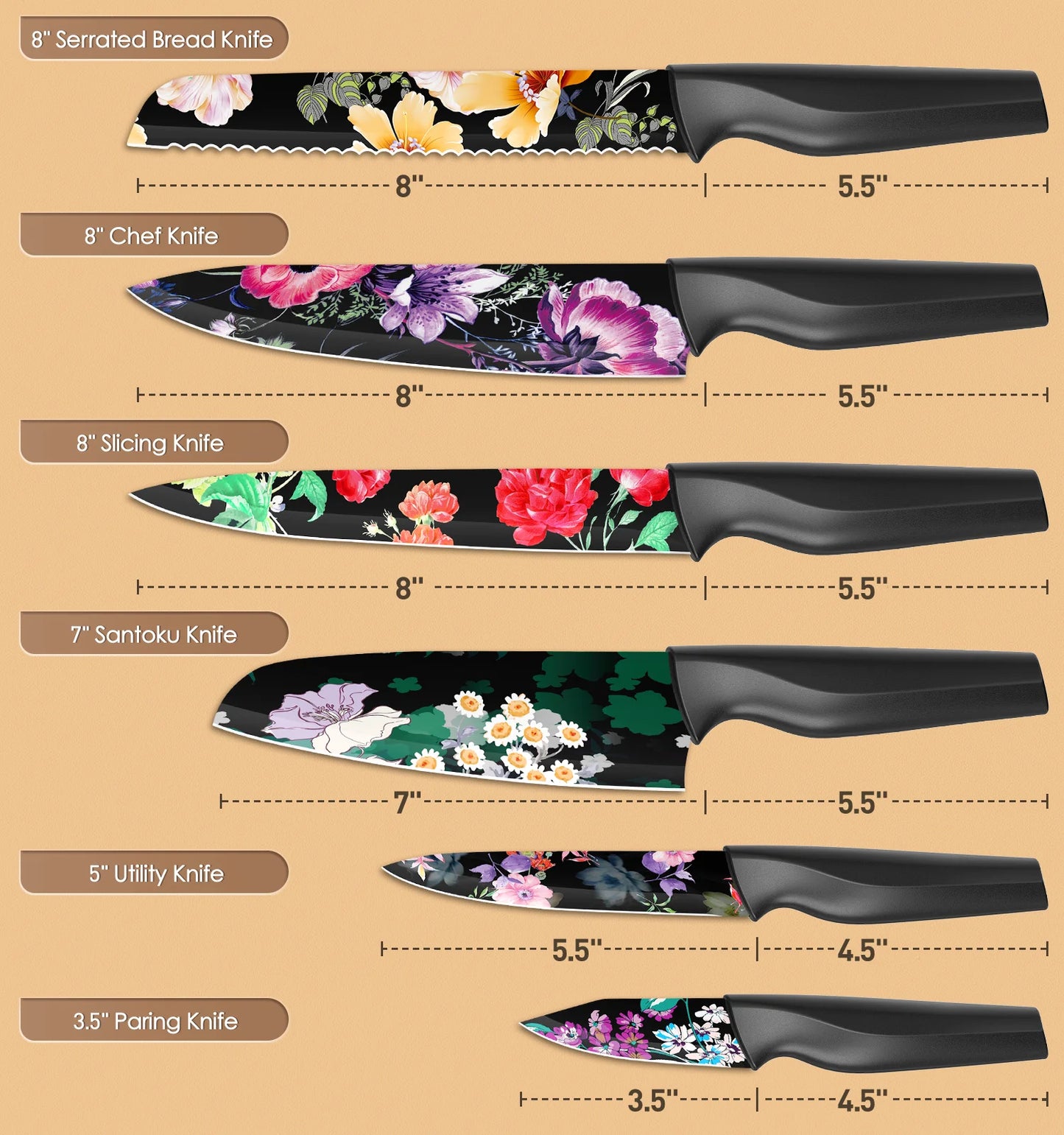 6-Piece Flower Kitchen Knife Set