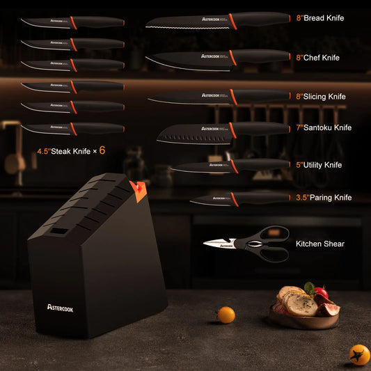15 Pcs Kitchen Knife Set with Built-in Sharpener