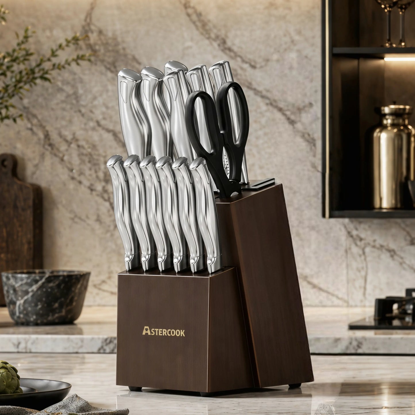 15-Piece Full Tang Knife Set - Silver