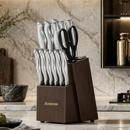 15-Piece Full Tang Knife Set - Silver