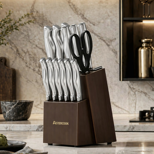 15-Piece Full Tang Knife Set - Silver