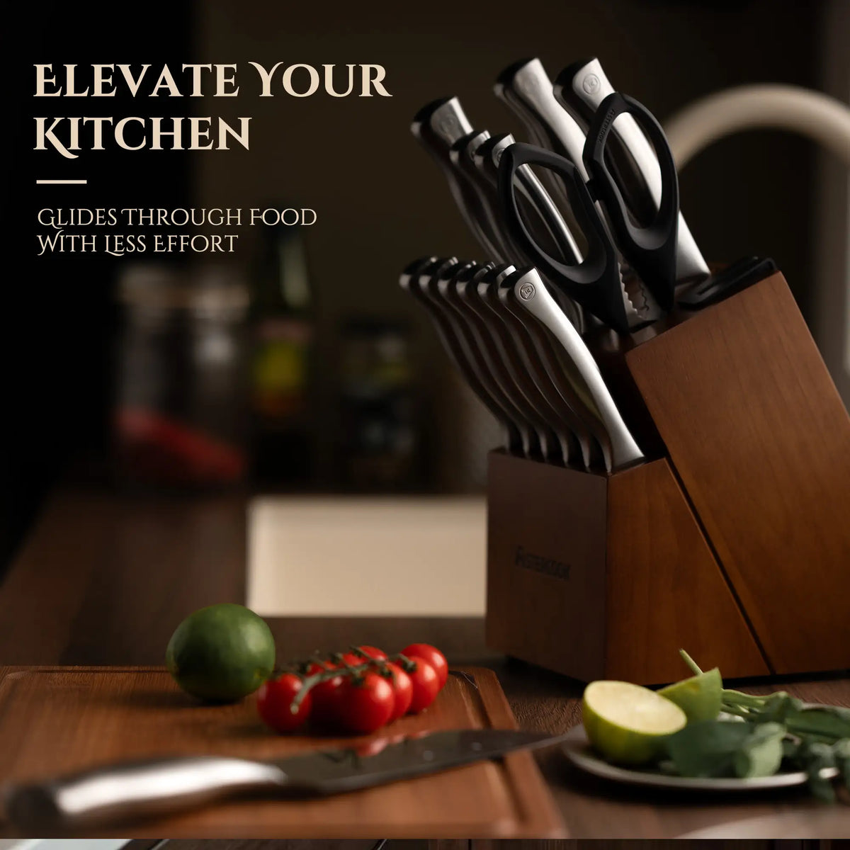 15 piece knife set, full tang knife set, German stainless steel knife set, dishwasher safe kitchen knives