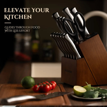 15 piece knife set, full tang knife set, German stainless steel knife set, dishwasher safe kitchen knives