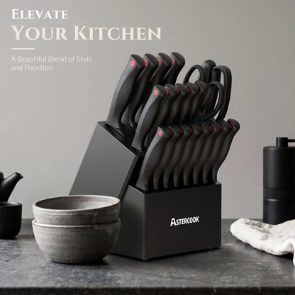 Astercook Knife Set for Kitchen with Block and Sharpener 21pcs