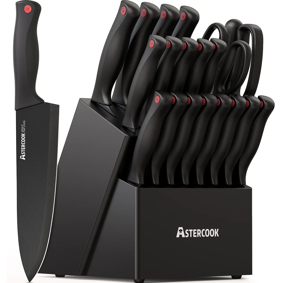 Astercook Knife Set for Kitchen with Block and Sharpener 21pcs