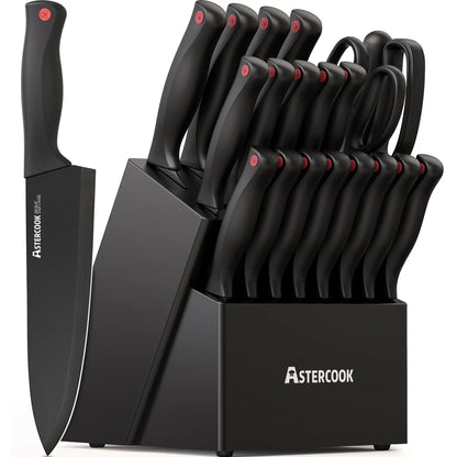 Astercook Knife Set for Kitchen with Block and Sharpener 21pcs