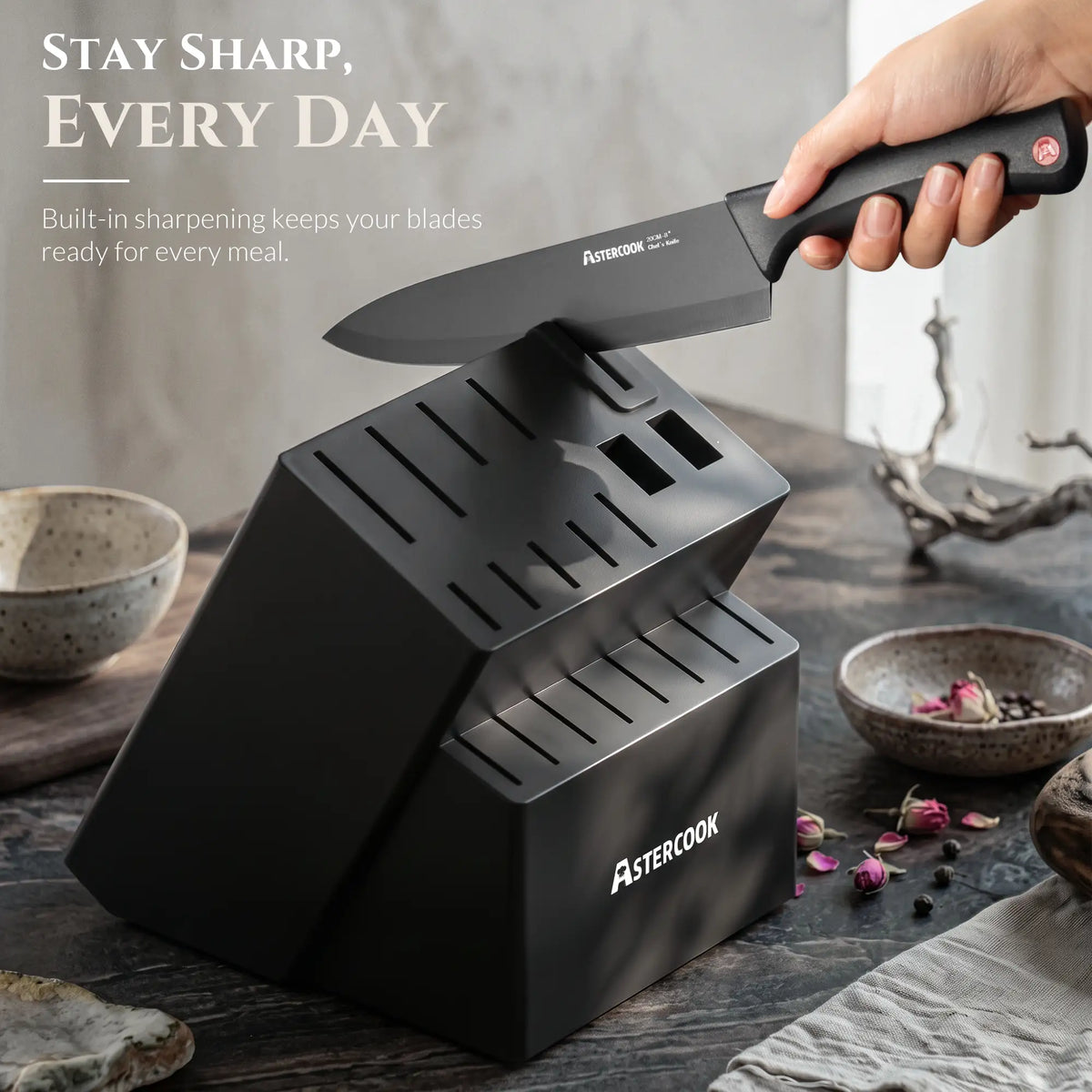 Astercook Knife Set for Kitchen with Block and Sharpener 21pcs