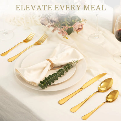Astercook Silverware Set Food-Grade Stainless Steel-Gold Black