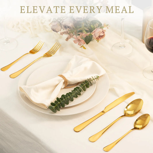 Astercook Silverware Set Food-Grade Stainless Steel-Gold Black