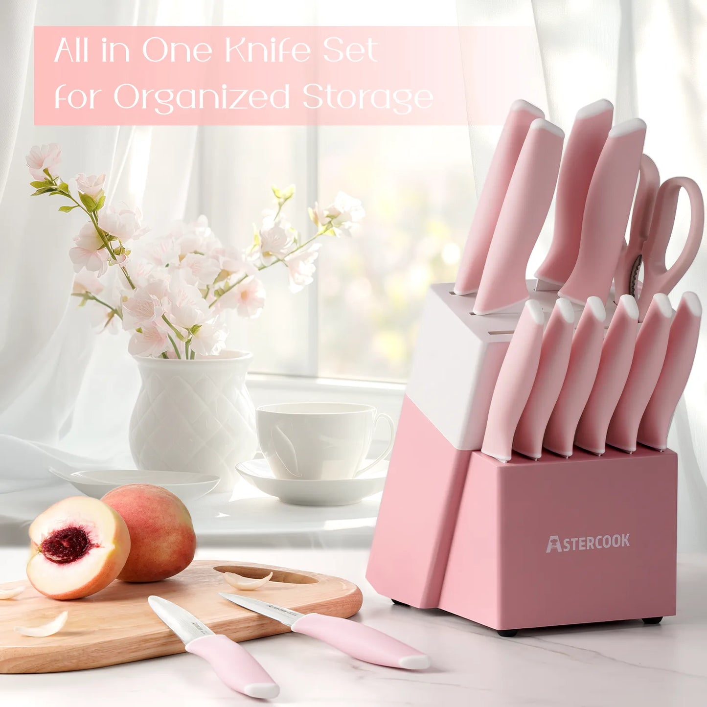 Professional 15-Pc German Steel Knife Set-Pink