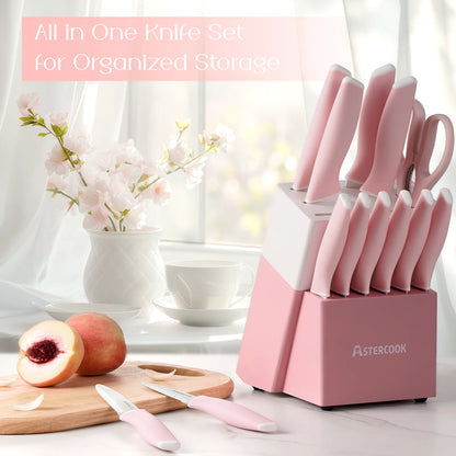 Professional 15-Pc German Steel Knife Set-Pink