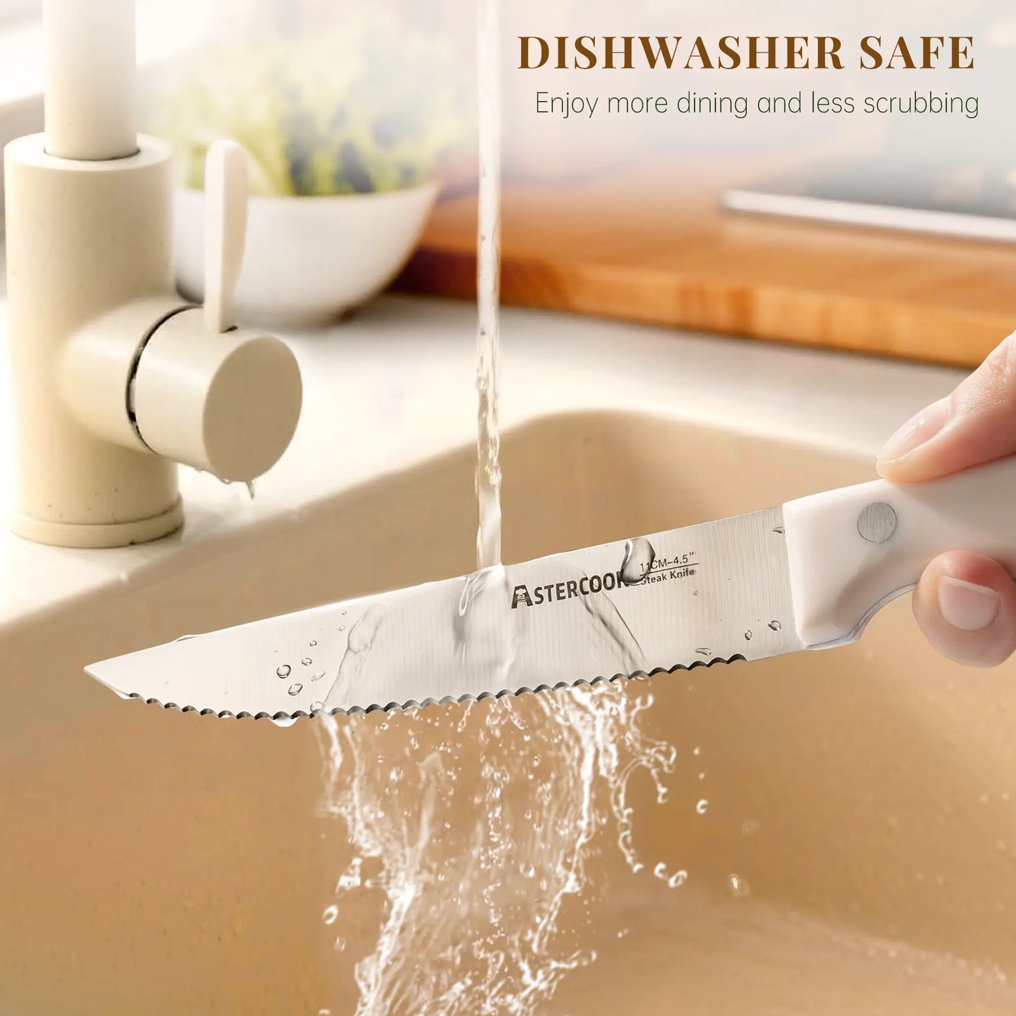 8-Pcs Cream White Steak Knife Set Dishwasher Safe