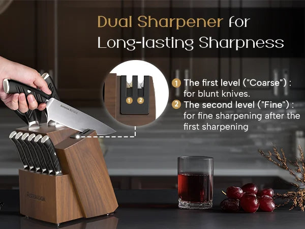 15 Pcs German Stainless Steel Knives Sharp Blade Dishwasher Safe