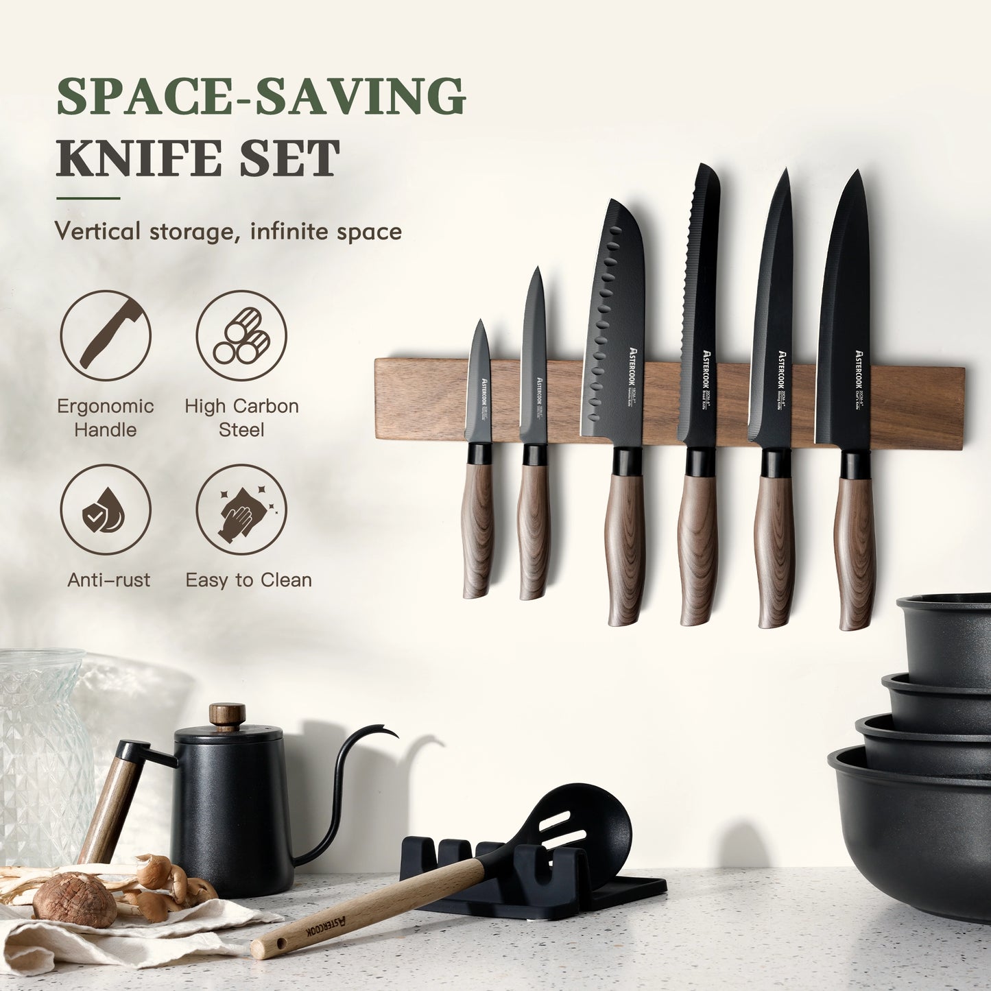 7-Piece Wood Grain Knife Set with Guards