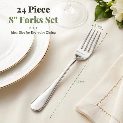 Astercook Dinner Fork Set, 24-Piece Premium Food-Grade Stainless Steel Forks Silverware, Mirror Polished & Dishwasher Safe, Heavy Duty Flatware Ideal for Kitchen, Restaurant & Party Use