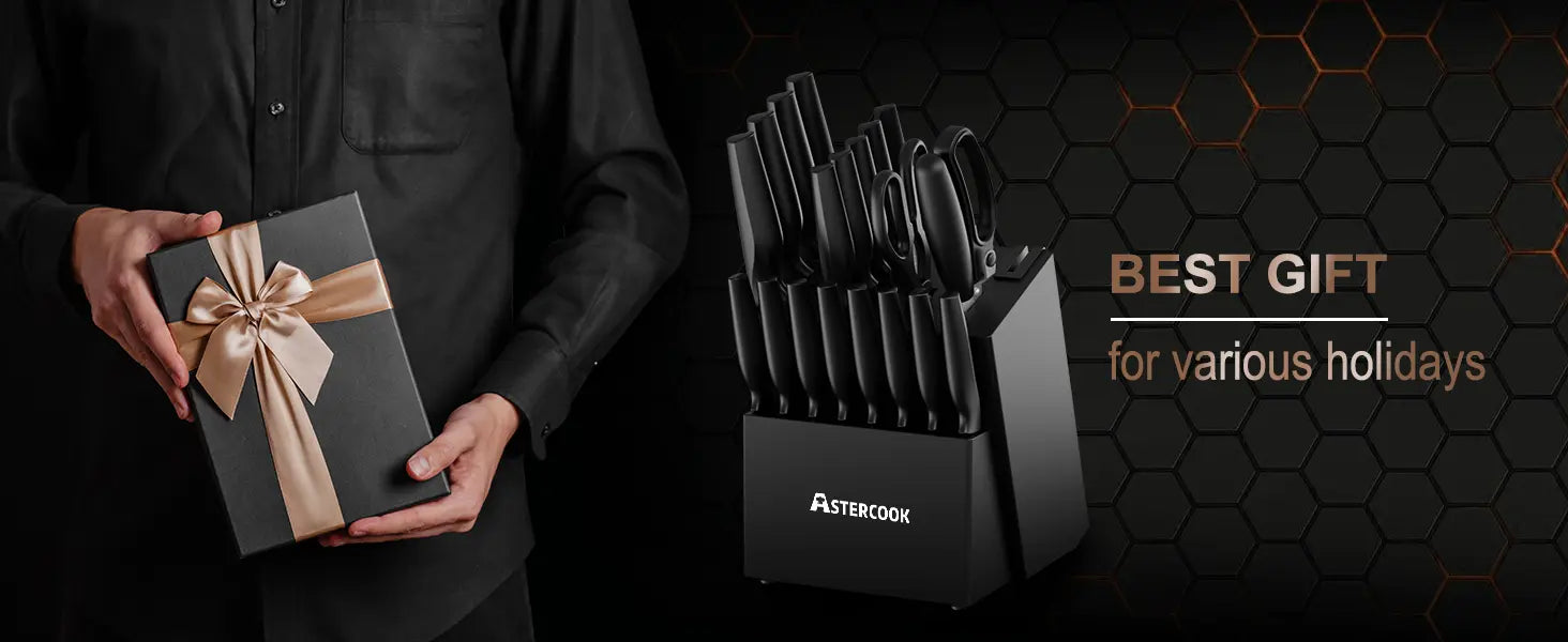 21-Pc Black Knife Set with Built-in Sharpener German Stainless Steel