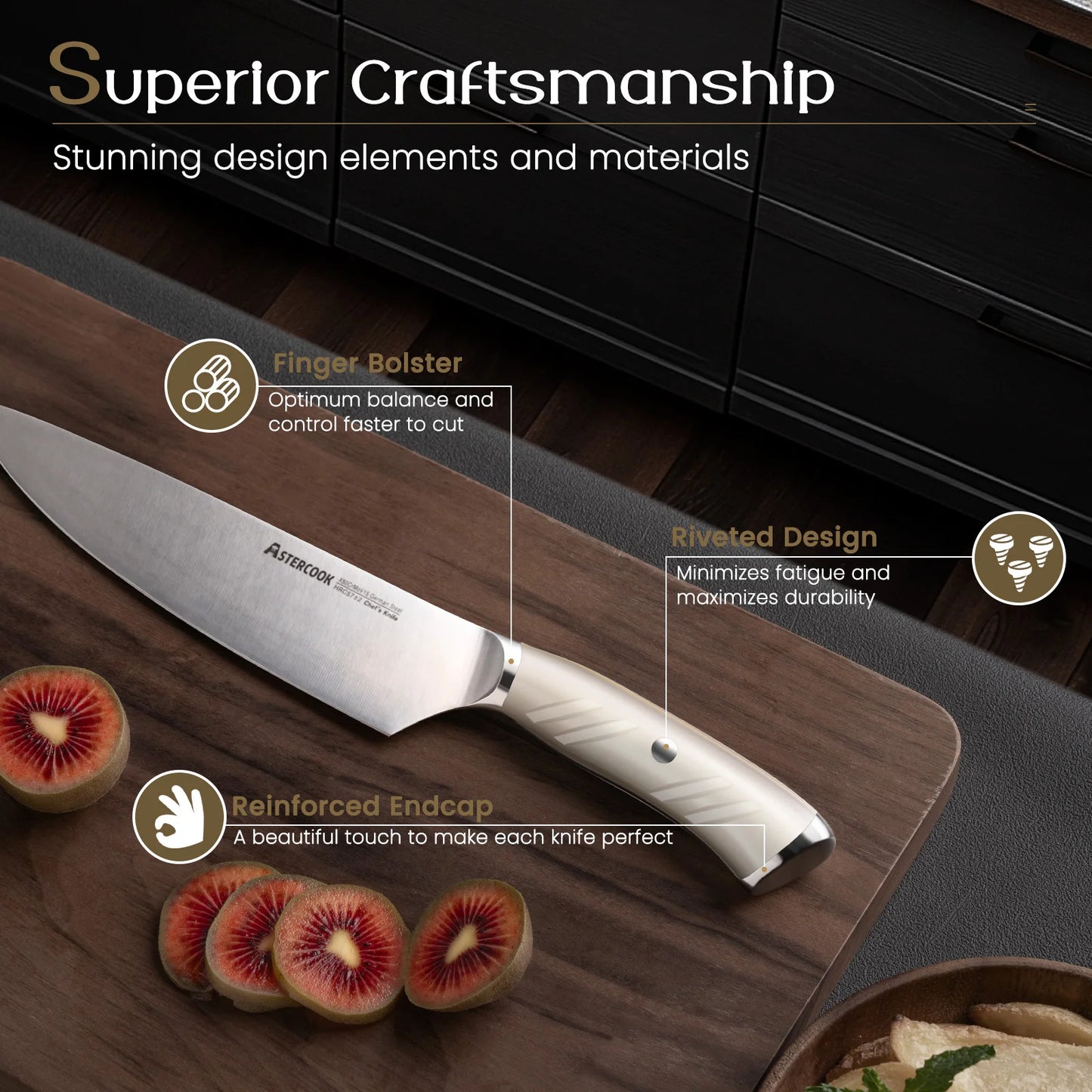 14-Piece Full Tang Knife Set - White