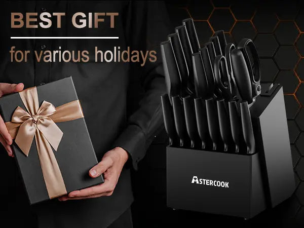 21-Pc Black Knife Set with Built-in Sharpener German Stainless Steel