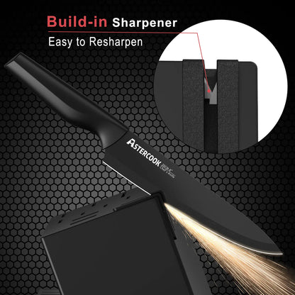 21-Pc Black Knife Set with Built-in Sharpener German Stainless Steel