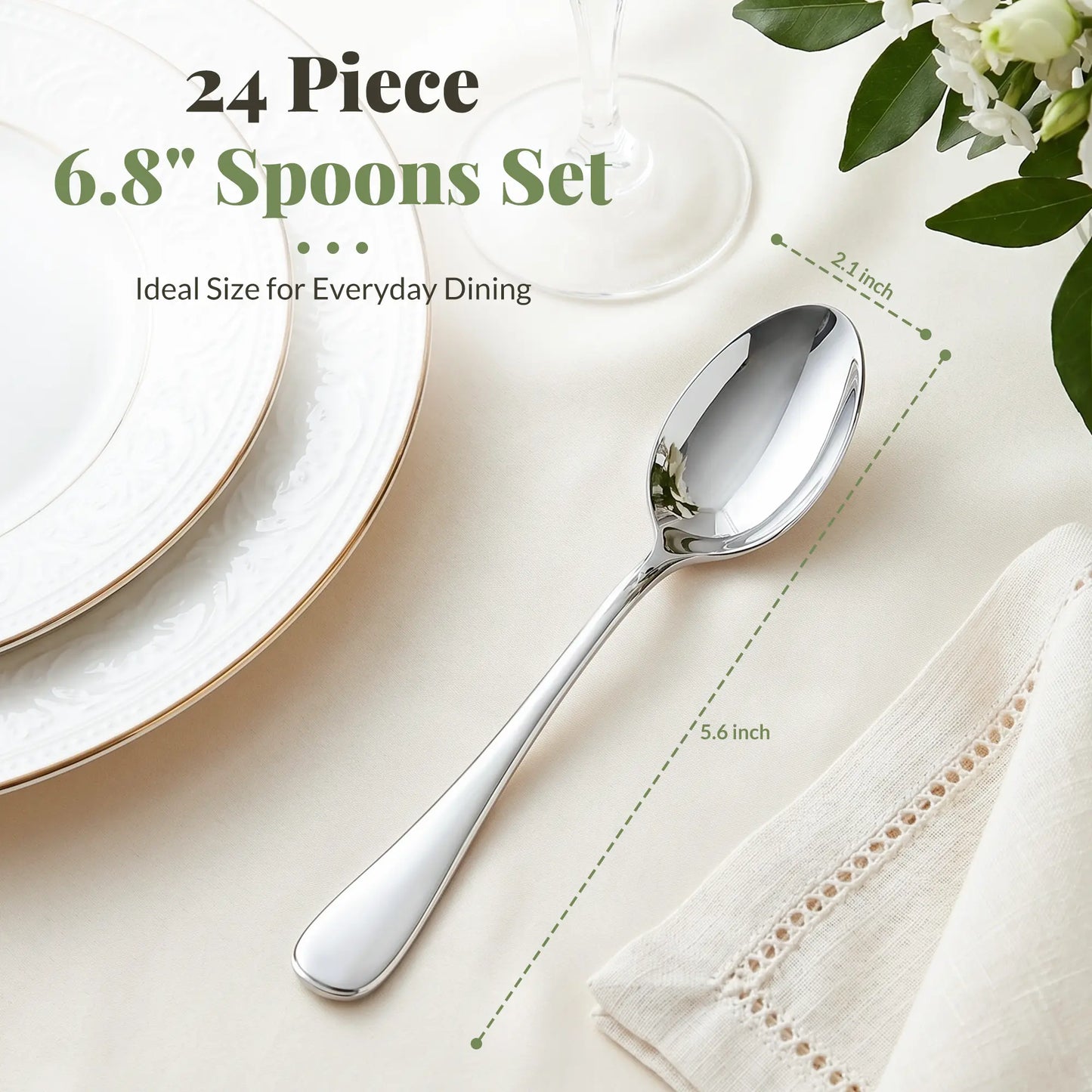 Astercook Dinner Spoon Set, 24-Piece Premium Food-Grade Stainless Steel Tablespoons Silverware, Mirror Polished & Dishwasher Safe, Heavy Duty Flatware Ideal for Kitchen, Restaurant & Party Use