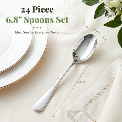 Astercook Dinner Spoon Set, 24-Piece Premium Food-Grade Stainless Steel Tablespoons Silverware, Mirror Polished & Dishwasher Safe, Heavy Duty Flatware Ideal for Kitchen, Restaurant & Party Use