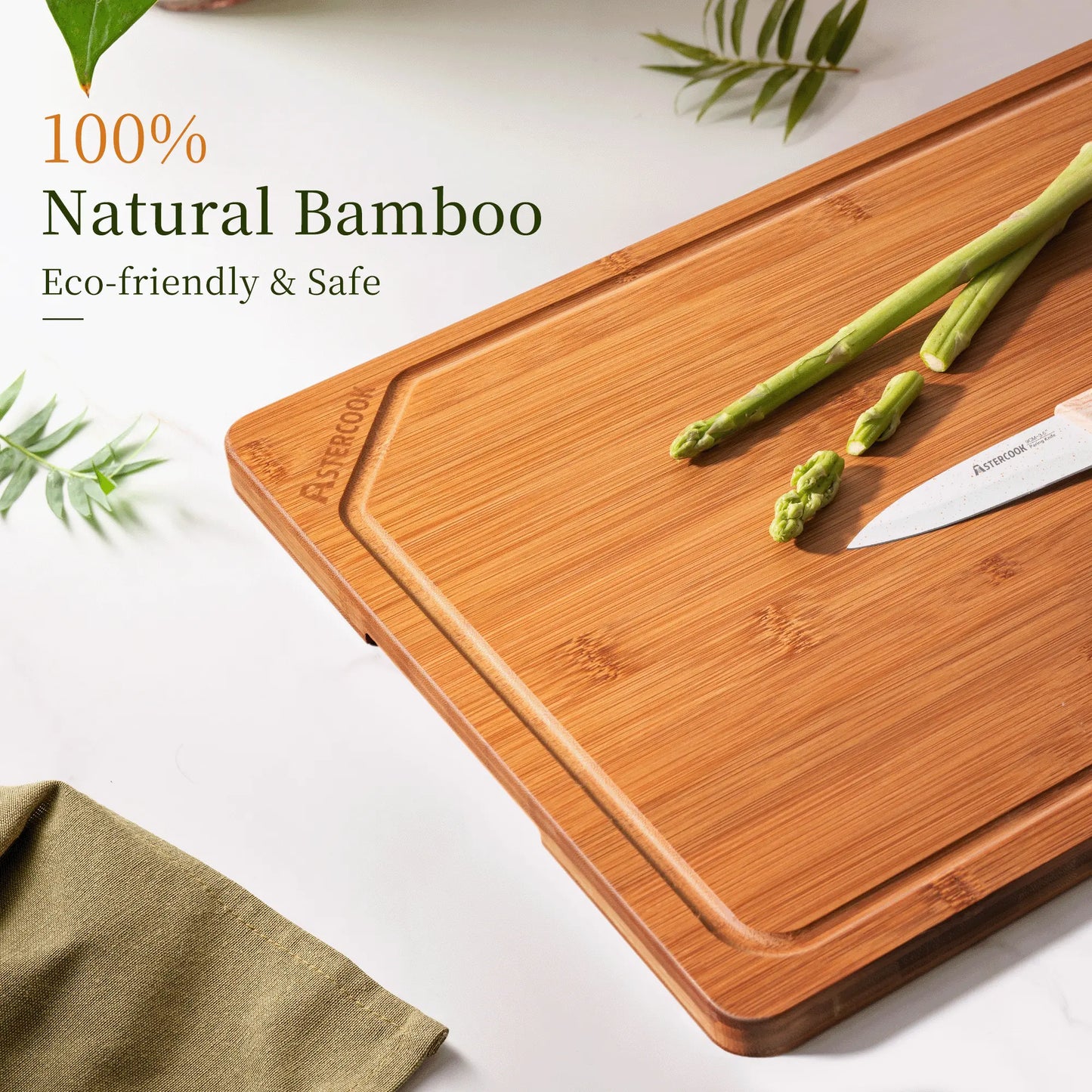 Astercook Deep Carbonized Bamboo Cutting Board, 12" x 17" Large Wood Chopping Board for Kitchen with Juice Groove & Side Handles, Knife-Friendly Serving Charcuterie Board for Meat, Vegetables, Fruit