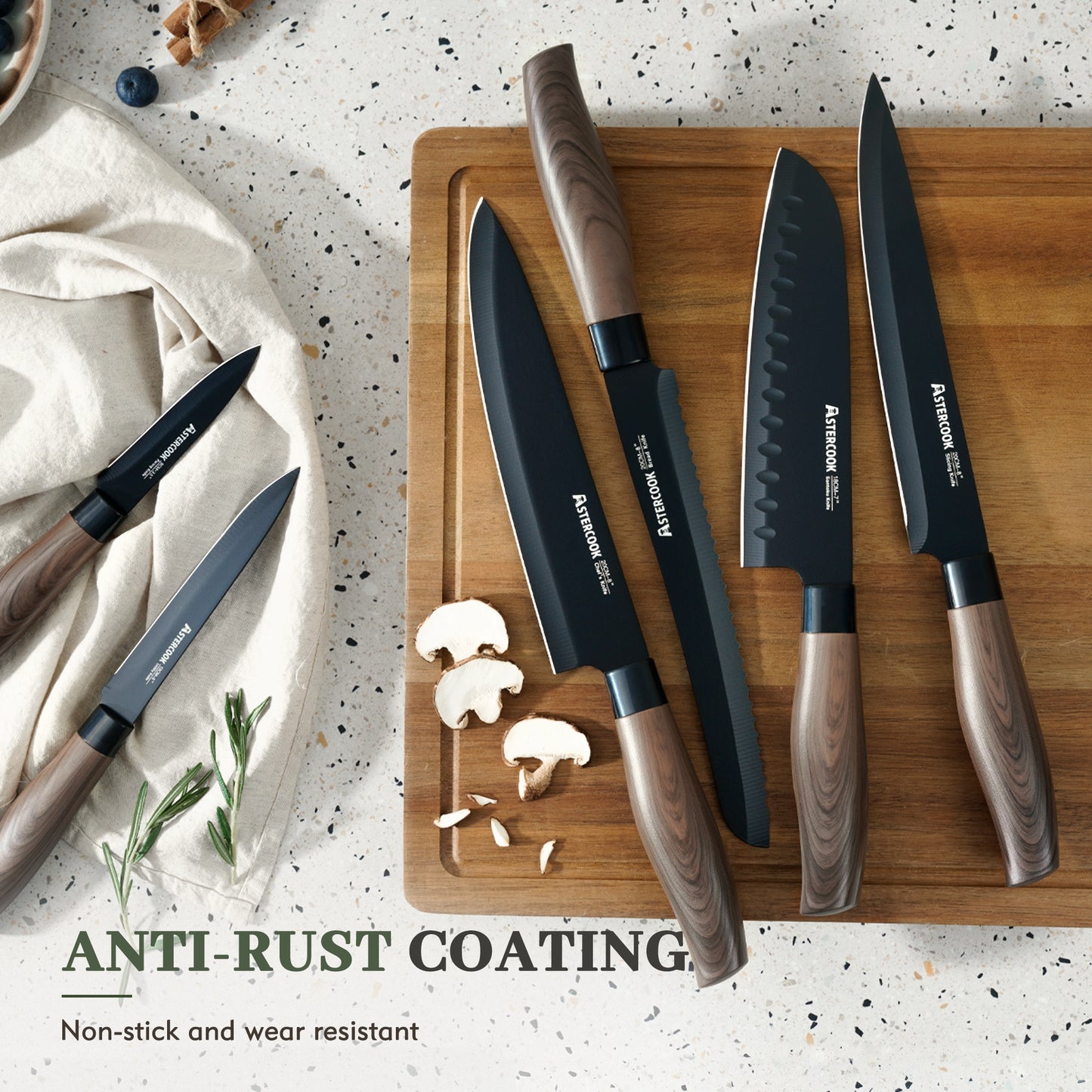 7-Piece Wood Grain Knife Set with Guards