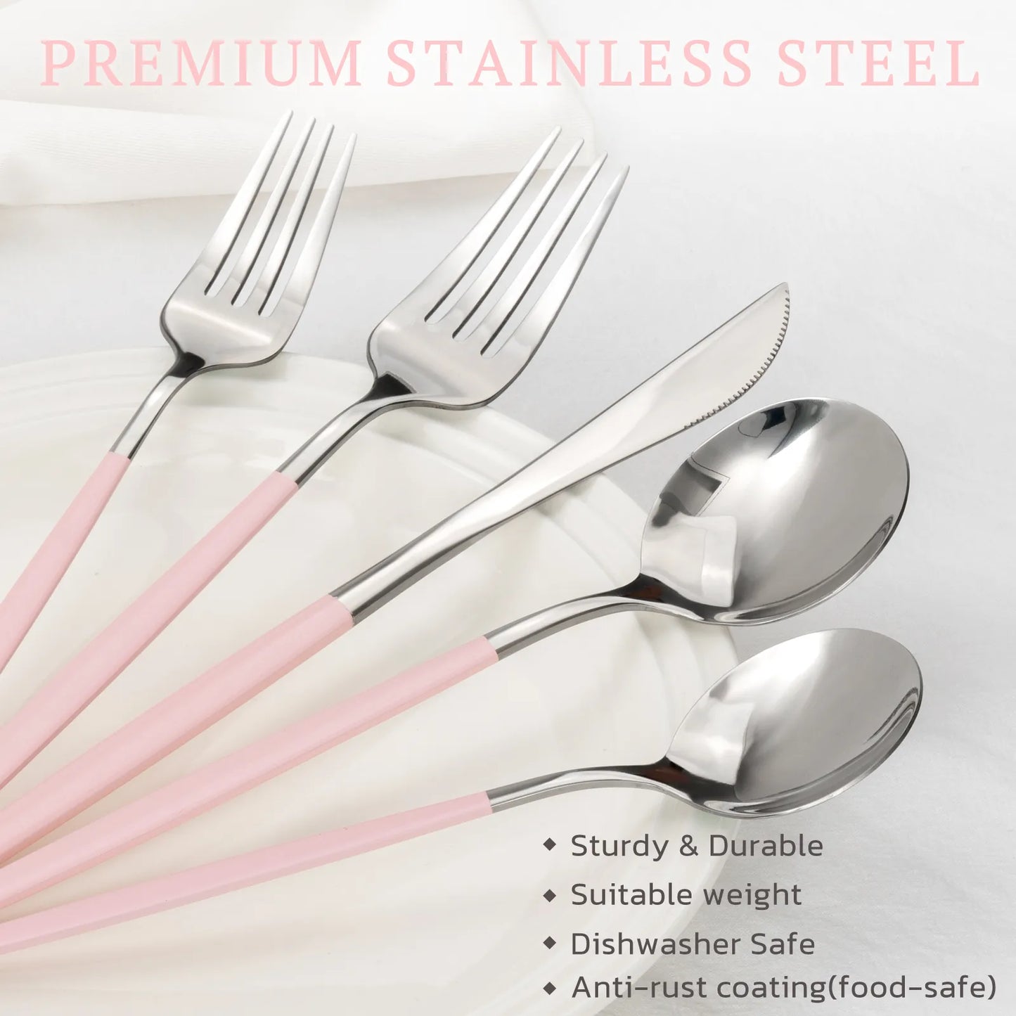 Astercook Silverware Set Food-Grade Stainless Steel-Pink