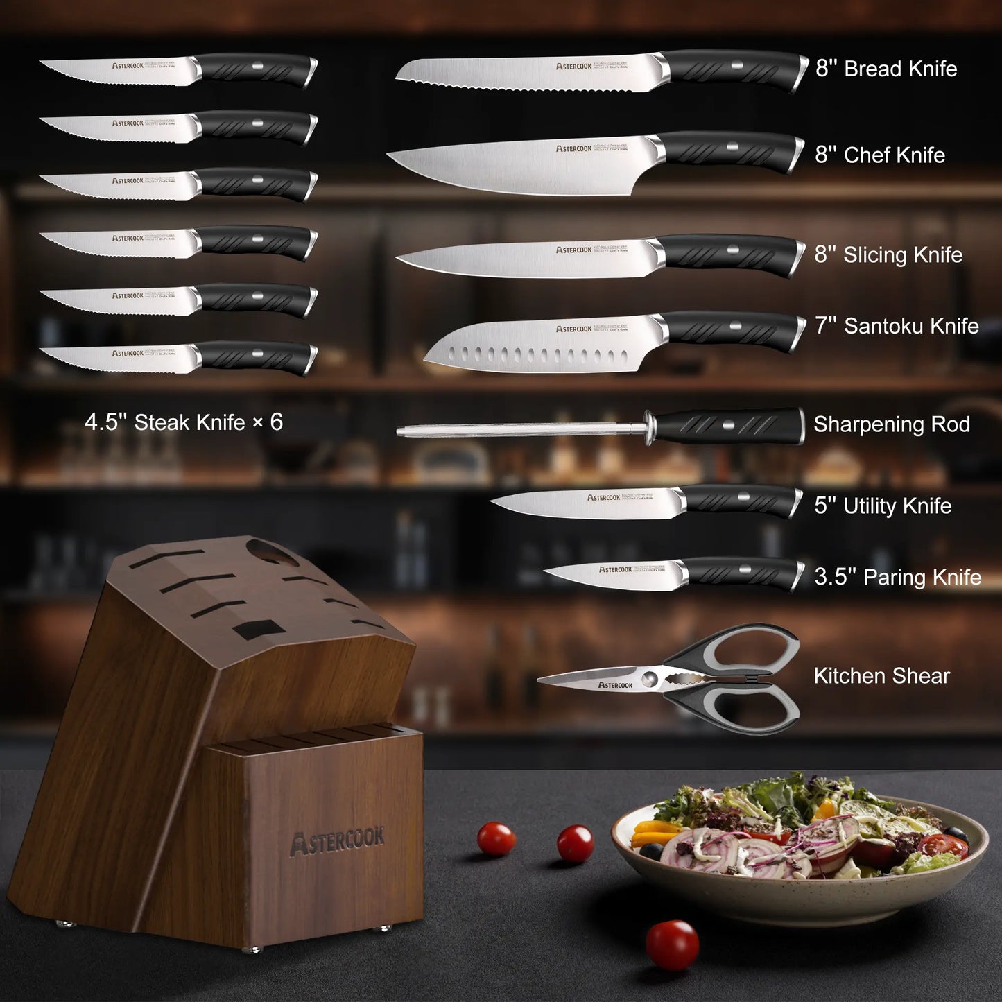 Professional 15-Pc Ergonomic Nylon Handle Knife Set
