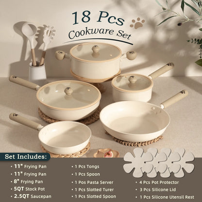 18-Piece Ceramic Cookware Set – Dog Paw Handle