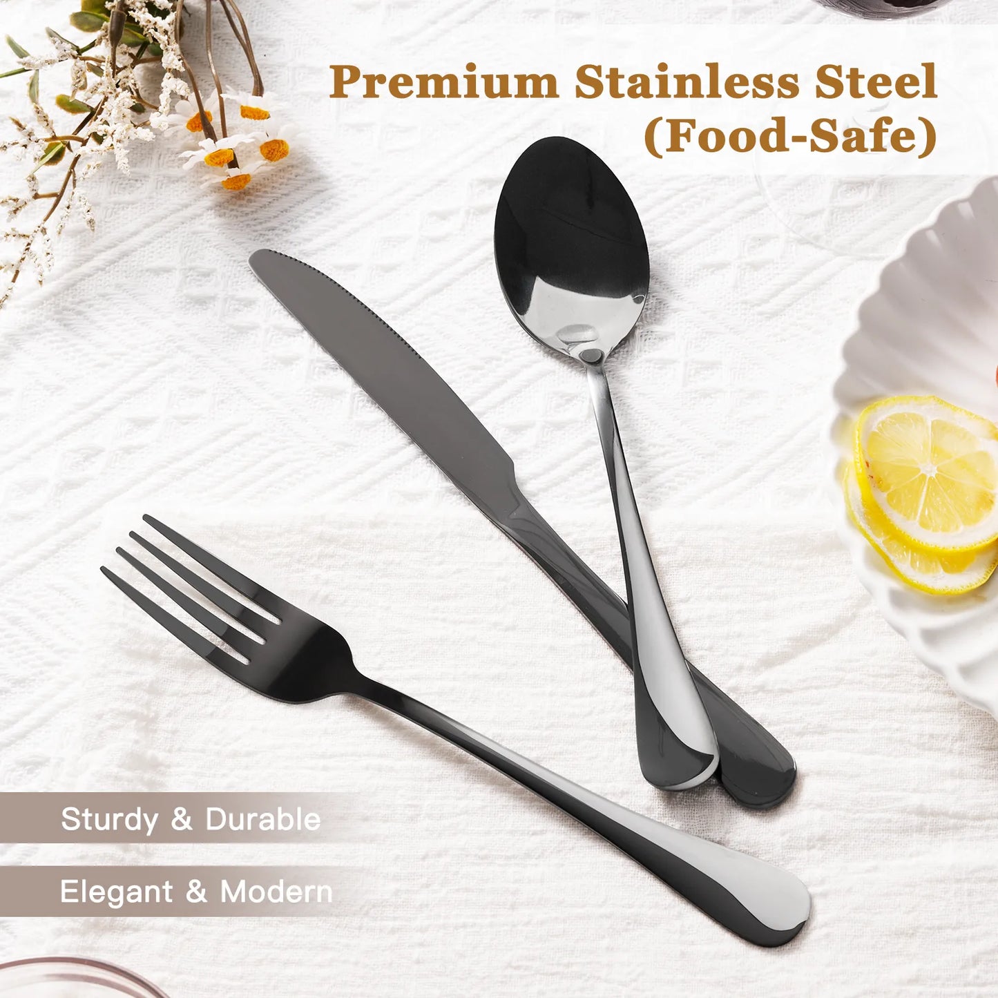 Astercook Silverware Set Food-Grade Stainless Steel-Blcak