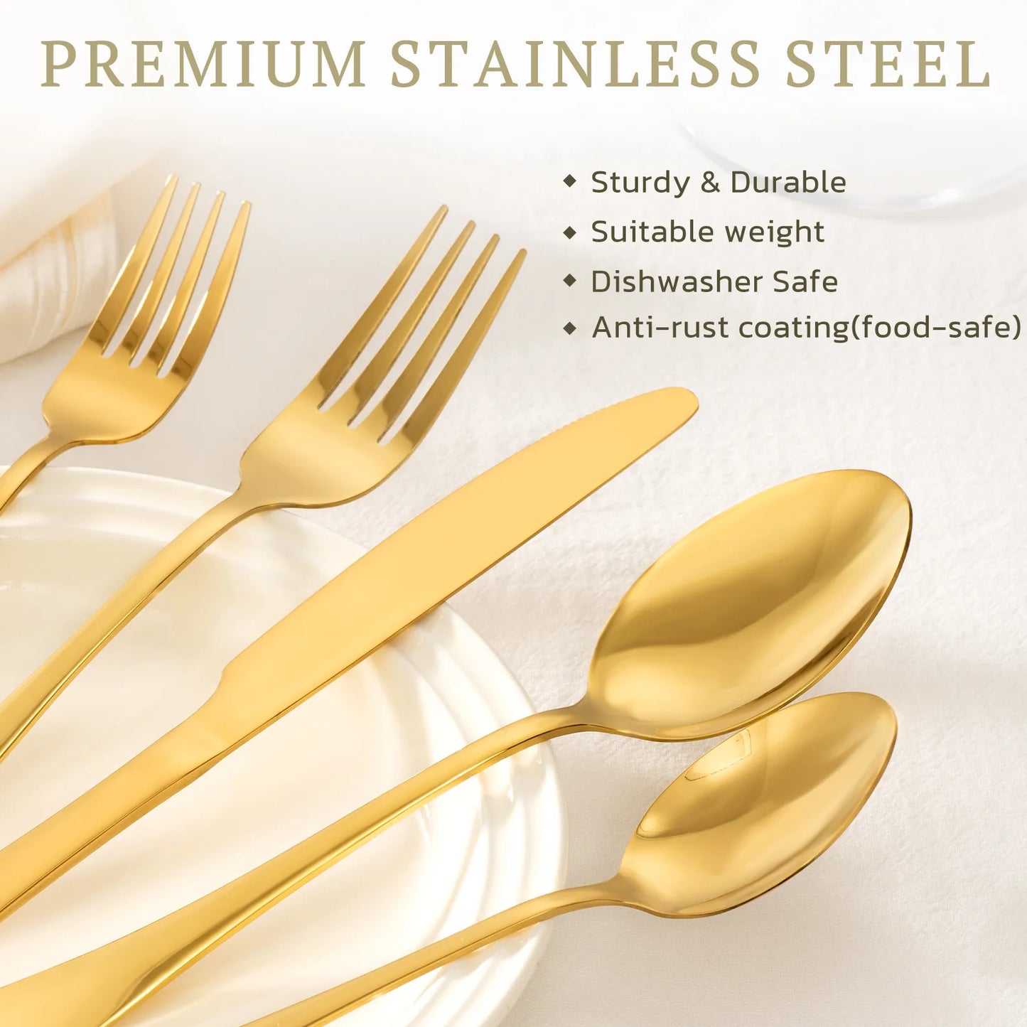Astercook Silverware Set Food-Grade Stainless Steel-Gold Black