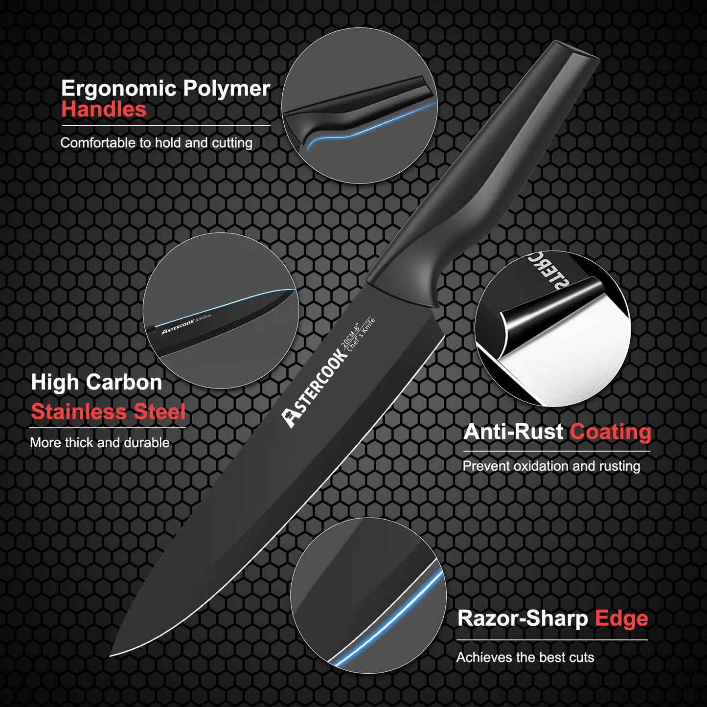 21-Pc Black Knife Set with Built-in Sharpener German Stainless Steel