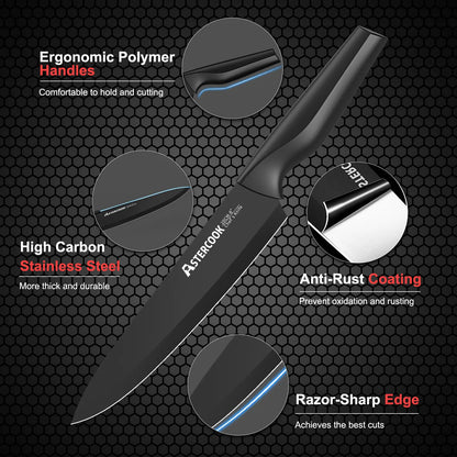 21-Pc Black Knife Set with Built-in Sharpener German Stainless Steel