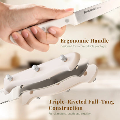 8-Pcs Cream White Steak Knife Set Dishwasher Safe